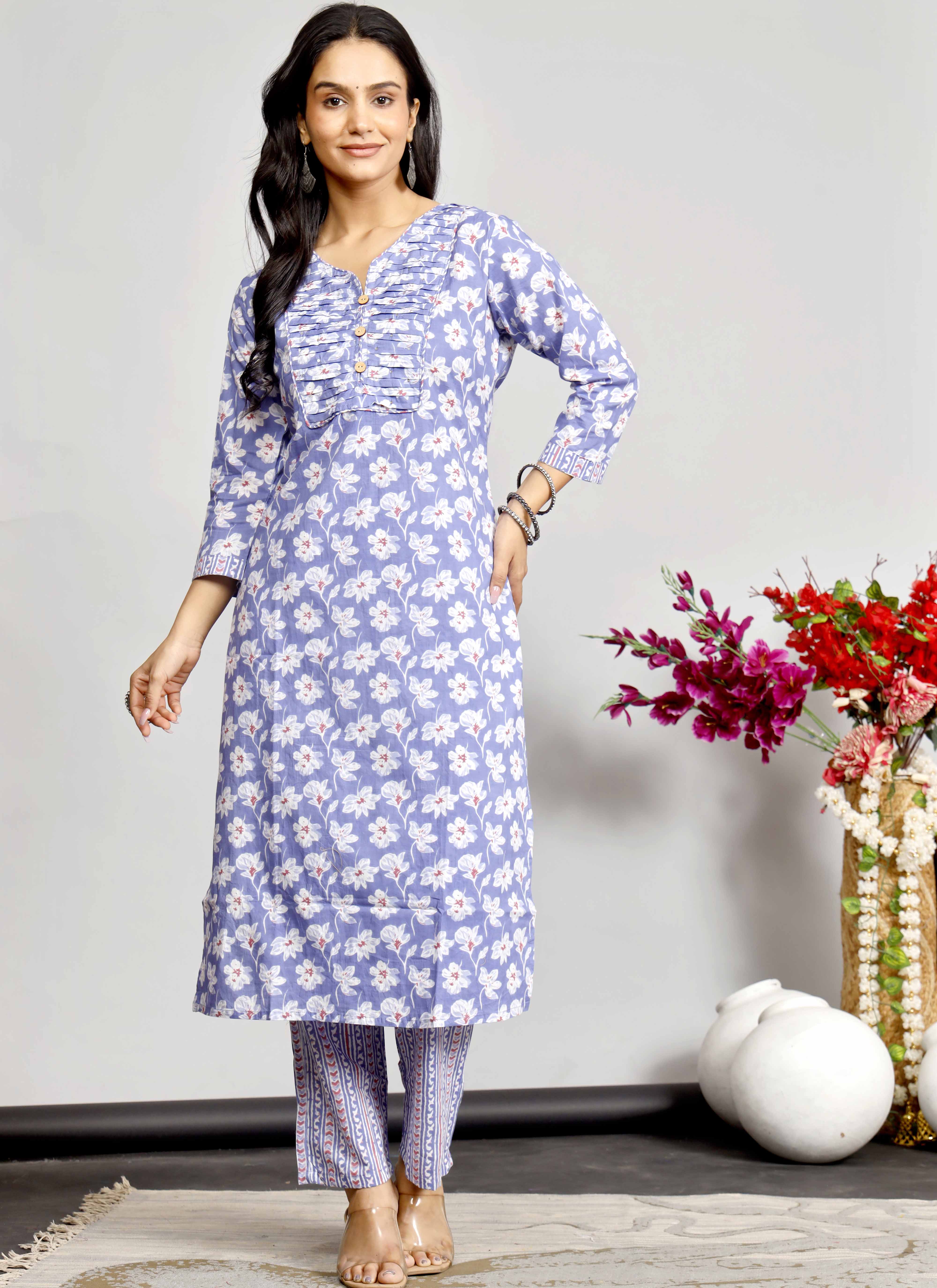 Soft Lavender Floral Printed Kurta Set with Dupatta – Graceful Everyday Ethnic Wear