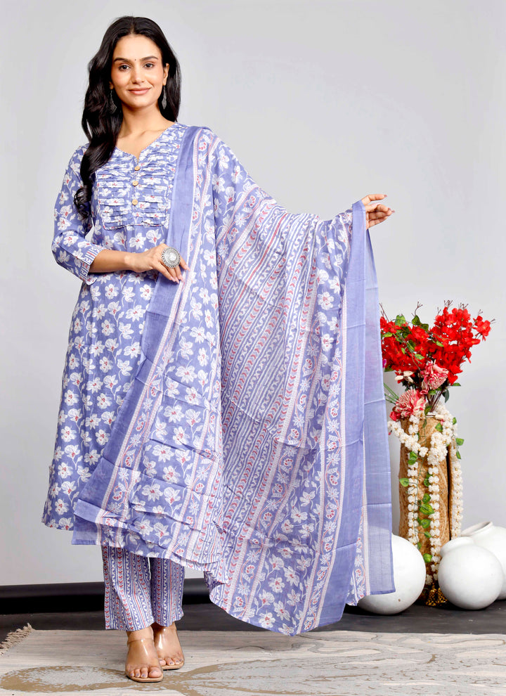 Soft Lavender Floral Printed Kurta Set with Dupatta – Graceful Everyday Ethnic Wear