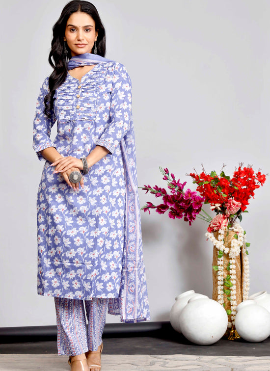 Soft Lavender Floral Printed Kurta Set with Dupatta – Graceful Everyday Ethnic Wear