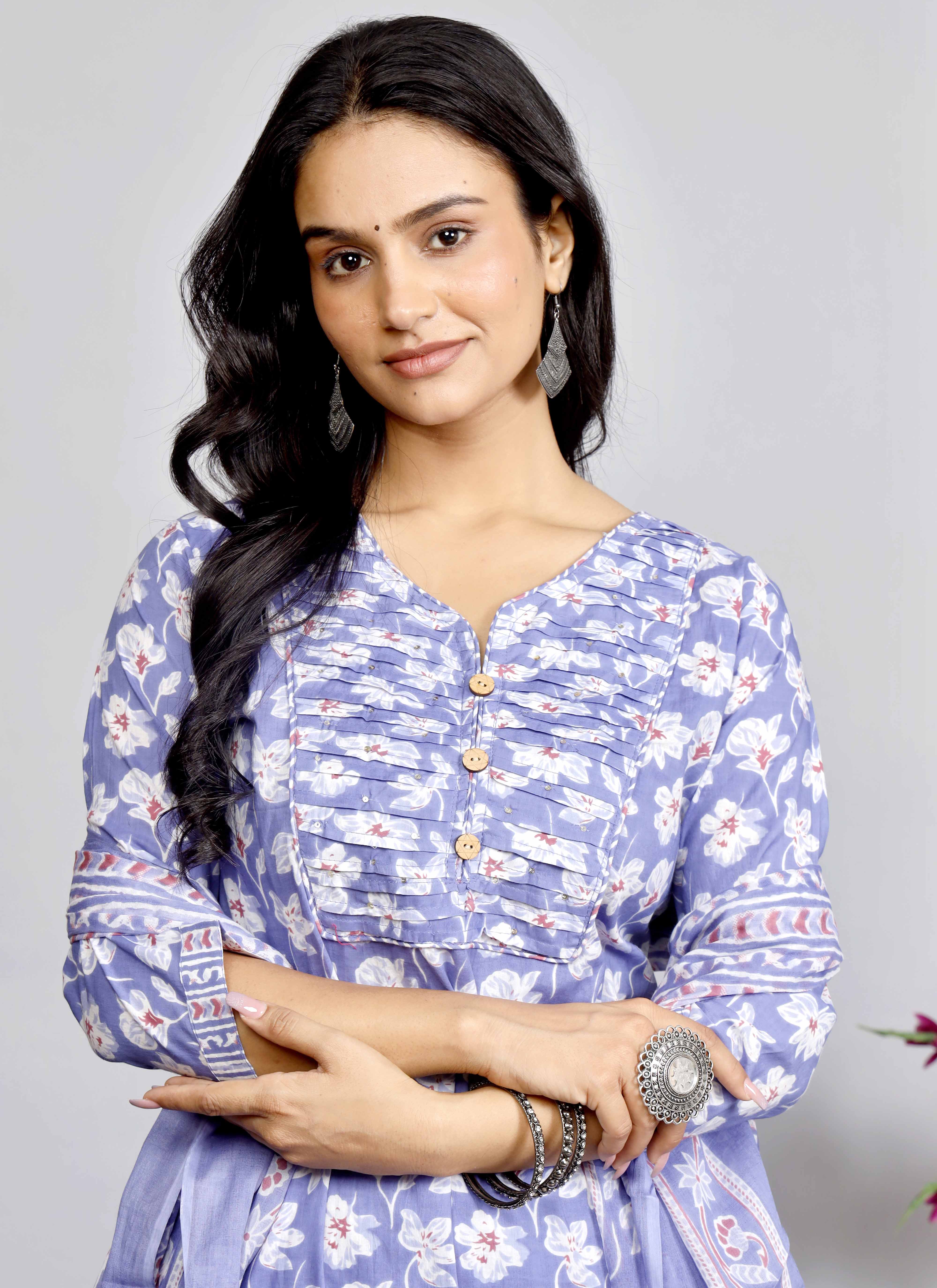 Soft Lavender Floral Printed Kurta Set with Dupatta – Graceful Everyday Ethnic Wear