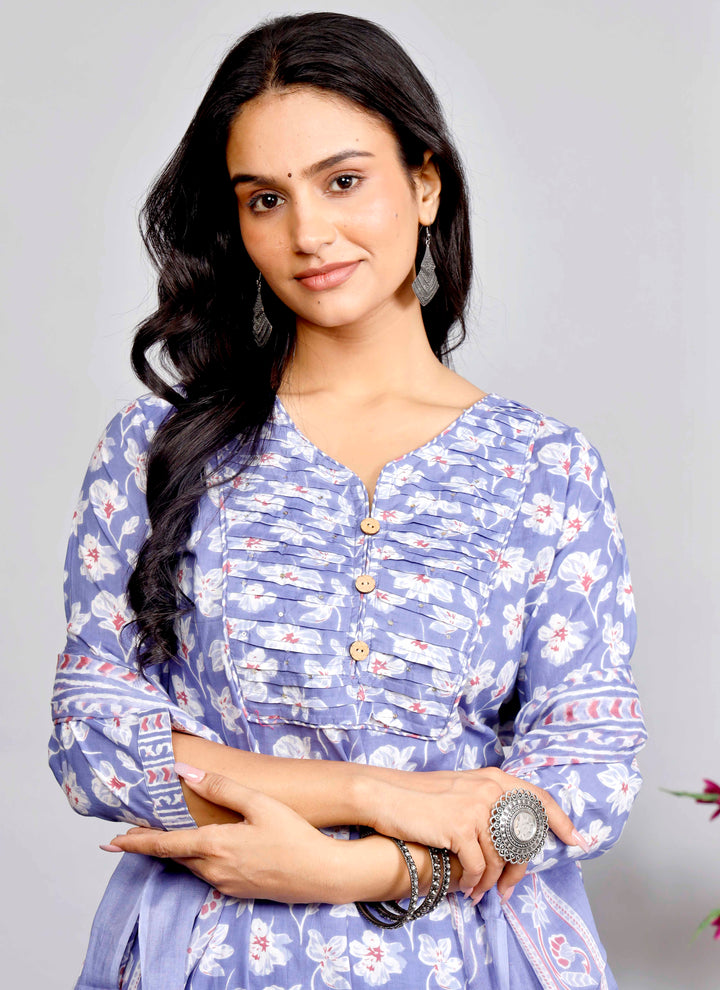 Soft Lavender Floral Printed Kurta Set with Dupatta – Graceful Everyday Ethnic Wear