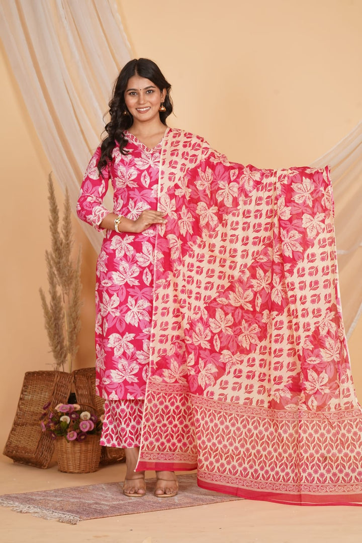 PINK PRINTED EMBROIDERED 3 PC